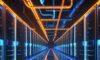 A cinematic, wide-angle view of a futuristic data center corridor with rows of server racks glowing with blue and amber lights, illustrating high-density AI-centric infrastructure.