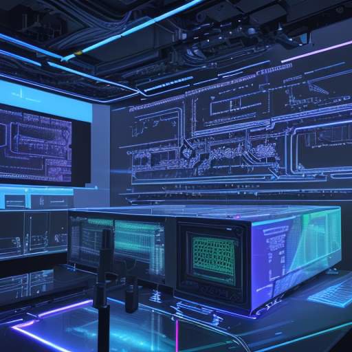 A diverse group of engineers and scientists collaborate in a high-tech lab, examining a glowing 3D holographic model of a microprocessor's internal architecture.