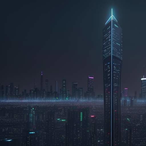 A photorealistic futuristic city skyline at dusk, featuring glowing digital nodes on skyscrapers and utility poles to represent a high-tech edge computing network.
