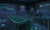 Cinematic view of a digital trading floor merging physical desks with glowing neural networks, symbolizing the intersection of finance and artificial intelligence.
