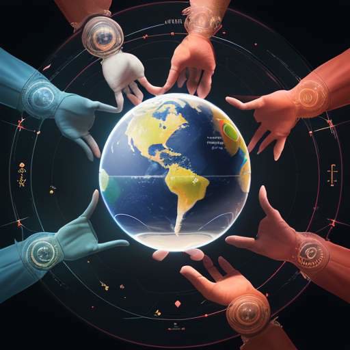 Diverse hands reach toward a glowing sphere of AI intelligence, overlaid with legal documents and treaties, symbolizing global governance efforts.