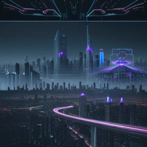 Futuristic city skyline with glowing data structures, showing diverse people interacting with holographic AI interfaces, symbolizing global collaboration in AI governance.