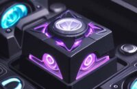 Macro shot of the new Nvidia Rubin GPU die under dramatic lighting, showcasing intricate circuitry, gold bonding wires, and blue LED accents against a blurred server rack background.
