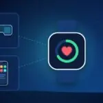 Illustration with a smartwatch, smart glasses and a smartphone