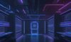 A cinematic visualization of a digital fortress being breached by glowing red data streams against a translucent blue geometric shield in a dark, neon-lit server room.