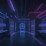 A cinematic visualization of a digital fortress being breached by glowing red data streams against a translucent blue geometric shield in a dark, neon-lit server room.