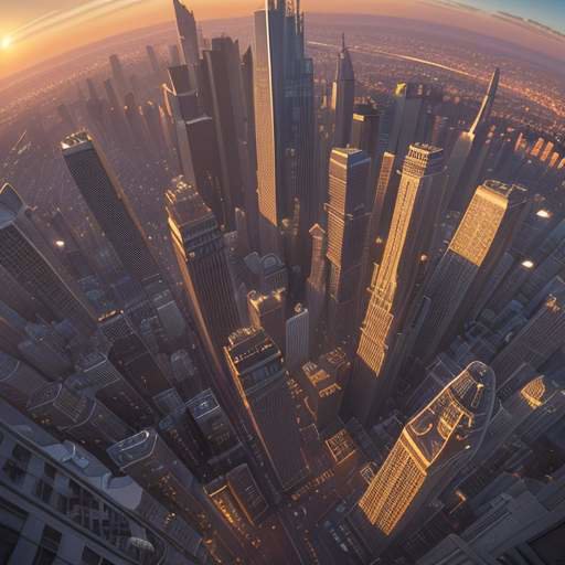 A cinematic wide-angle view of a sprawling metropolis at dawn, featuring glowing data veins flowing through diverse architecture under a golden sunrise, symbolizing the integration of artificial intelligence and global cooperation.