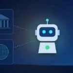 Illustration with an AI robot, a classical building and a globe