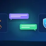 Illustration with chat bubbles, a judge's gavel and a security shield