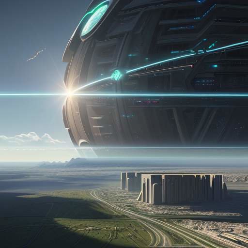 A cinematic, sun-drenched landscape where a futuristic city is seamlessly integrated into nature, featuring glowing fiber-optic lines pulsing underground to symbolize a harmonious blend of technology and environment.
