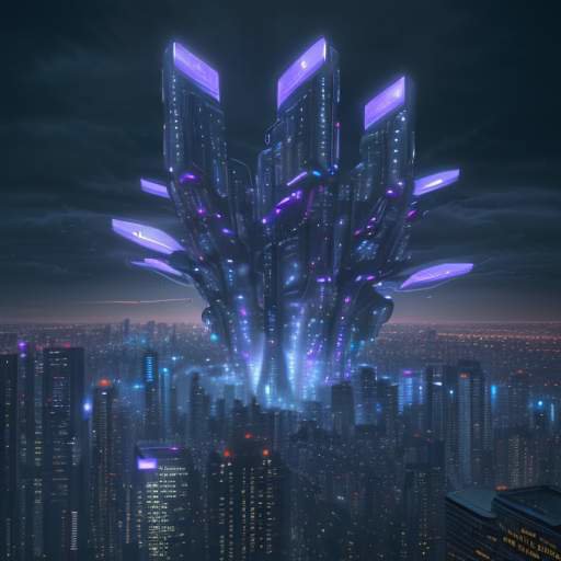 A cinematic, wide shot of a futuristic metropolis at twilight with glowing data streams flowing from a digital cloud in the sky down to connected city infrastructure.