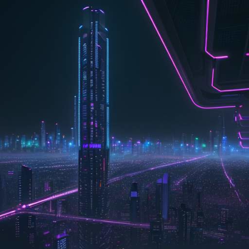A photorealistic, wide-angle night view of a futuristic smart city with neon lights and glowing digital data lines weaving through buildings, symbolizing a connected infrastructure.