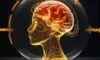 A split glowing brain in a high-tech lab; one half is locked inside a glass cage, while the other is open and connected to a vast network of data points.