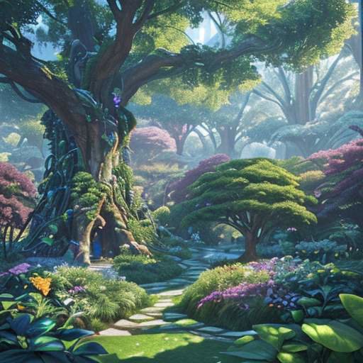 A vibrant, diverse garden of glowing digital trees and structures with crystalline, organic, and geometric shapes, symbolizing a pluralistic and multifaceted AI ecosystem.