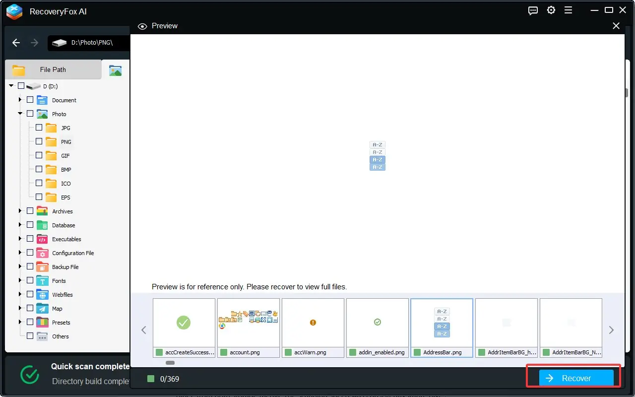 RecoveryFox AI previewing found files before recovery