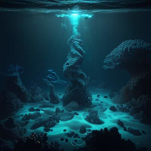 Cinematic underwater view of glowing fiber optic cables snaking across the dark ocean floor, representing the global telecommunications infrastructure connecting continents.