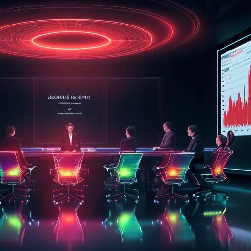 Diverse executives in a boardroom react with concern to a holographic display showing a red warning icon and a plummeting graph, illustrating the risks of systemic failure.
