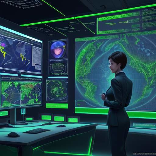 Diverse professionals in a high-tech command center analyzing a glowing holographic global network map with green and red status indicators.