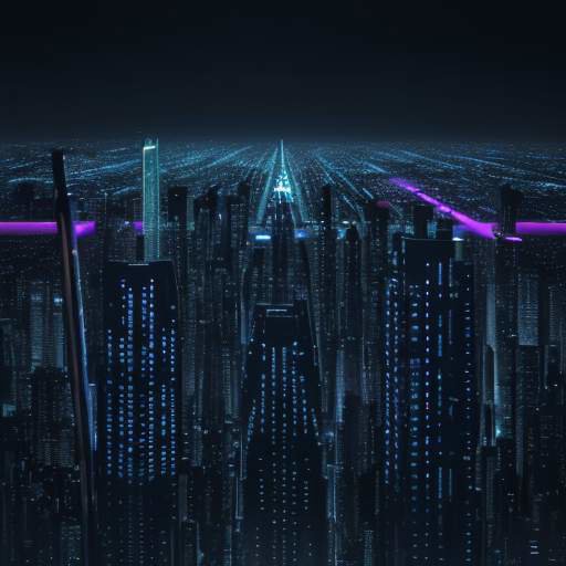 A futuristic city skyline at night with glowing glass buildings and a translucent digital network overlay, symbolizing a connected global data infrastructure.