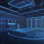 A cinematic, high-tech data center featuring glowing fiber optic cables and a holographic interface showing a digital stream connecting cloud storage and folder icons.