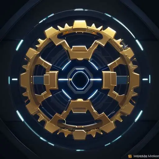 3D render of interlocking glass and gold gears containing icons for email, chat, money, and calendar, symbolizing integrated business management tools.