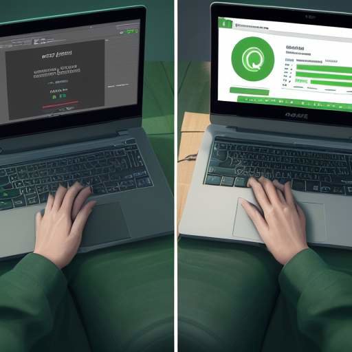 A split-screen image showing a person's hands typing on a laptop next to a digital dashboard displaying green checkmarks and success icons over data folders.