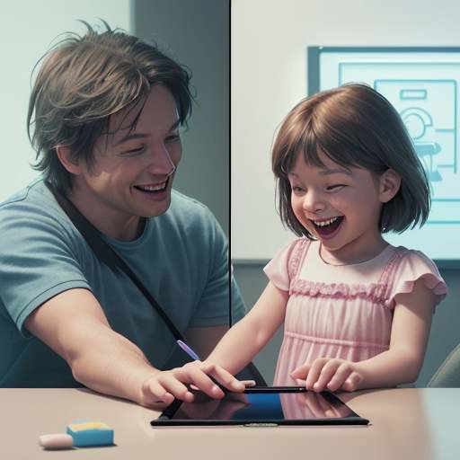 A split screen showing a parent and child laughing while using a tablet together, paired with a 3D shield and lock icon representing online safety.