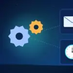 Illustration with gears, an envelope and a clock