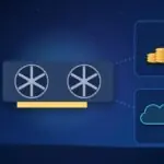 Illustration with a graphics card, stacks of coins and a cloud