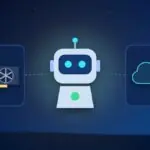 Illustration with an AI robot, a graphics card and a cloud