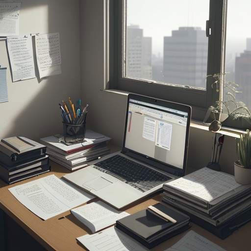 A photorealistic wide shot of a cluttered office desk with a laptop showing multiple browser tabs of different business apps, tangled cables, sticky notes everywhere, and a stressed professional in a blazer rubbing their temples. Warm, slightly de…