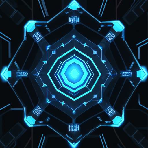 A glowing blue hexagonal shield protecting a microchip in a high-tech server room, symbolizing secure data protection and cyber security for hardware.