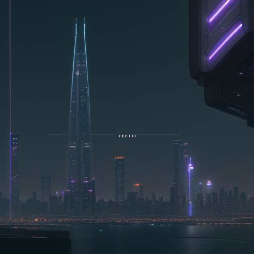 A futuristic city skyline at night with glowing fiber optic lines and satellite beams connecting buildings, symbolizing a secure, interconnected global data network.