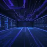 A cinematic, futuristic server room featuring glowing blue and purple fiber optic cables and a holographic quantum processor, symbolizing the shift toward physics-based quantum security.