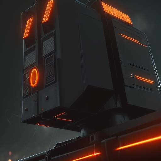 A cinematic, high-contrast close-up of a massive industrial power grid transformer at dusk with glowing orange digital circuitry and binary code overlays.