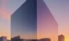 A cinematic shot of a modern Florida government building at sunset with a holographic neural network brain overlay, symbolizing the intersection of law and artificial intelligence.