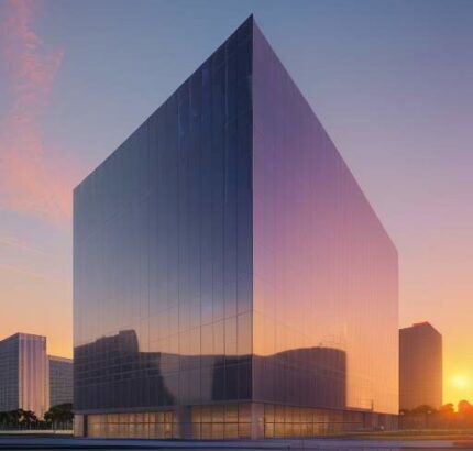 A cinematic shot of a modern Florida government building at sunset with a holographic neural network brain overlay, symbolizing the intersection of law and artificial intelligence.