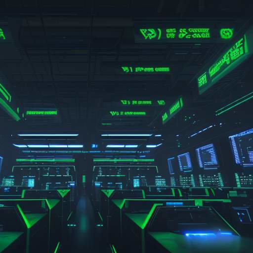 A cinematic, high-tech server farm with glowing blue and green lights and a security terminal displaying "System Secure" code, illustrating the massive infrastructure and security measures required for AI development.
