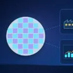 Illustration with a silicon wafer, a factory and a rising chart