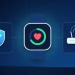 Illustration with a smartwatch, a security shield and a Wi-Fi router