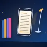 Phone showing an e-book page next to a row of books and a reading lamp