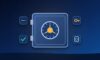 Password vault with a dial, surrounded by icons for hidden passwords, keys, security keys and a check mark
