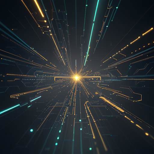 3D visualization of golden data particles flowing through glowing pipes into a central core in a high-tech, dark space.