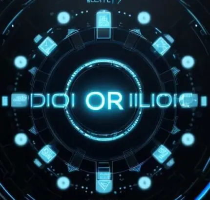A glowing blue glass padlock surrounded by binary code and holographic shields in a dark server room, symbolizing high-tech cybersecurity and data protection.