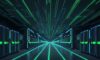 A cinematic, wide-angle shot of a futuristic data center with sleek server racks and a glowing holographic neural network, symbolizing high-performance computing infrastructure.