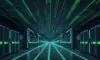 A cinematic, wide-angle shot of a futuristic data center with sleek server racks and a glowing holographic neural network, symbolizing high-performance computing infrastructure.