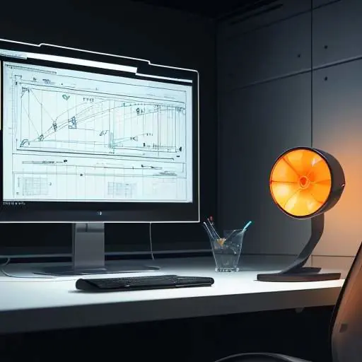 A futuristic, dimly lit laboratory featuring a large monitor displaying a complex neural network flow chart and "Decision Tree" logic.