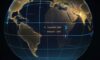 Une visualisation numérique d'un globe terrestre connecté par des lignes de lumière, illustrant la conversion d'un nom de domaine en adresse numérique dans un réseau global.