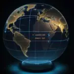 Une visualisation numérique d'un globe terrestre connecté par des lignes de lumière, illustrant la conversion d'un nom de domaine en adresse numérique dans un réseau global.