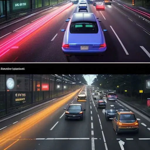 A split-screen comparison showing a congested, slow traffic jam on the left representing a slow DNS, and a clear, high-speed fiber-optic lane on the right representing a fast, optimized DNS.